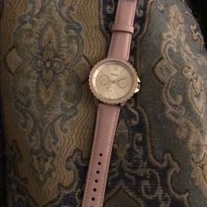 Gold Izzy Fossil watch with Blush Leather Band